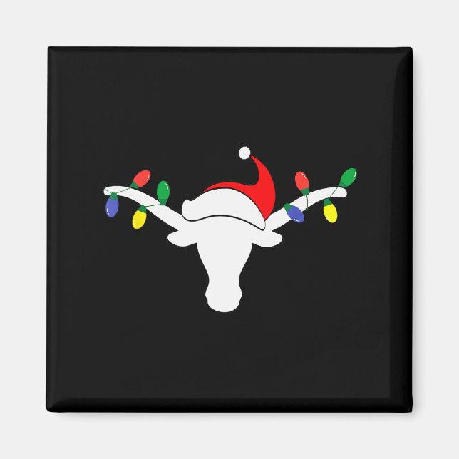 Imán White Longhorn Christmas Lights Santa Hat Horn Ant (Frente)