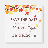 White Save The Date Maple Leaf Fall Wedding Magnet
