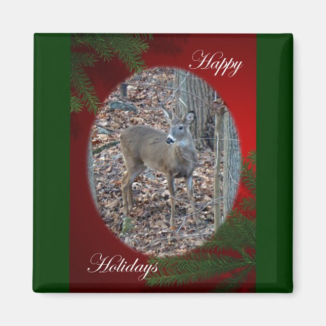 Imán Whitetail Deer Spike Buck Happy Holidays Series (Frente)