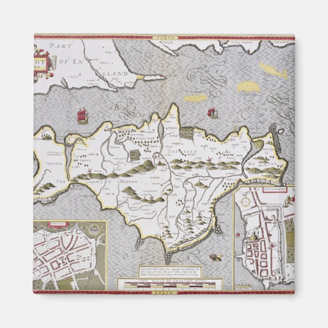 Imán Wight Island, grabada por Jodocuments Hondius (Frente)