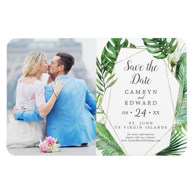 Imán Wild Tropical Palm Picture Save the Date (Horizontal)