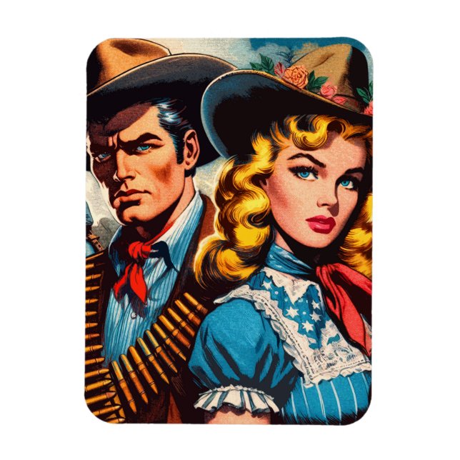 Imán Wild West Couple Retro Comics (Vertical)