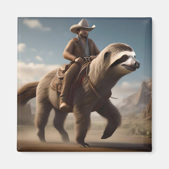 Imán "Wild West se pregunta: Vaquero montando un caball (Frente)