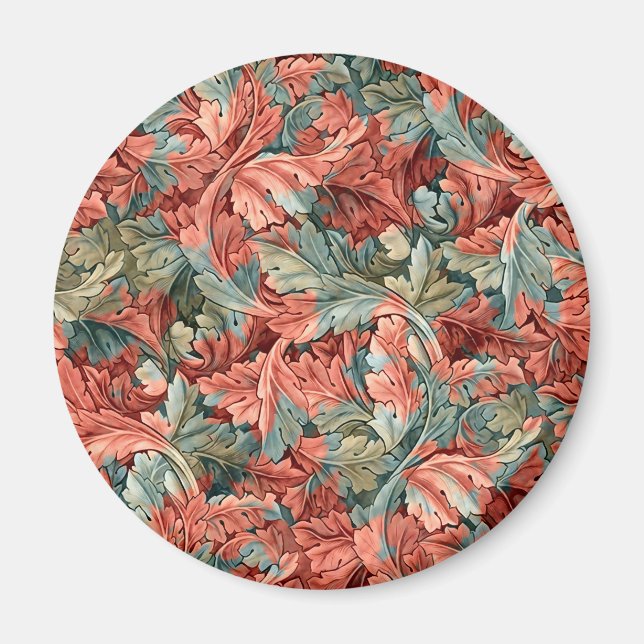 Imán William Morris Acanto Rojo Rust Verde Salvia (Frente)