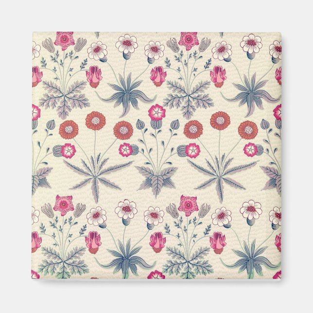 Imán William Morris Daisy Patrón Floral Naranja Rojo (Frente)