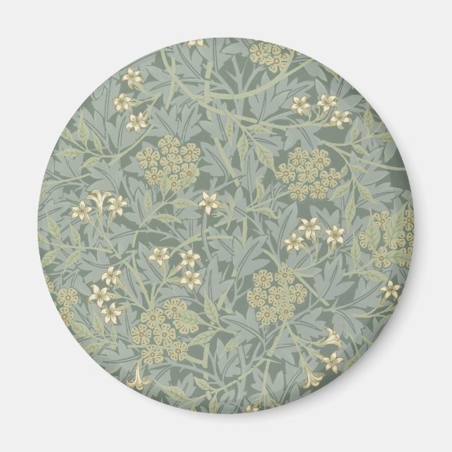Imán William Morris Jasmine Azul Arte Botánico Verde (Frente)