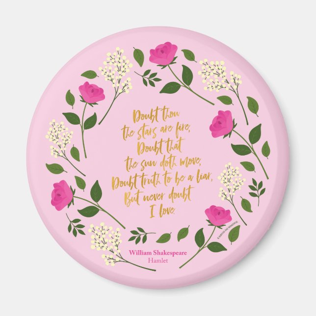 Imán William Shakespeare, floral púrpura, nunca duda (Frente)