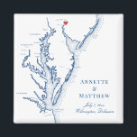 Imán Wilmington Delaware Wedding Favor<br><div class="desc">¡Pedidos rápidos y fáciles! Estos imanes de mapas de Wilmington Delaware hacen grandes favores de boda de Delaware para incluir en sus bolsos de bienvenida de bodas de destino de Wilmington. Mueva el corazón haciendo clic en "Editar usando herramienta de diseño" en "Personalizar". Con un mapa de la bahía de...</div>