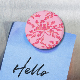 Imán Winding Peony Woodcut in Pink and Orange Magnet