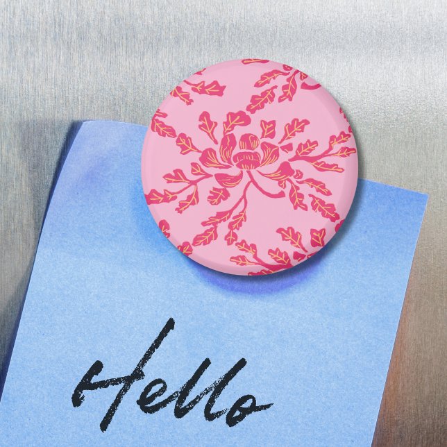 Imán Winding Peony Woodcut in Pink and Orange Magnet (Subido por el creador)