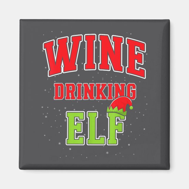 Imán Wine Drinking Elf Christmas Family Matching Group  (Frente)
