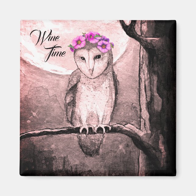 Imán Wine Time Owl Magnet (Frente)