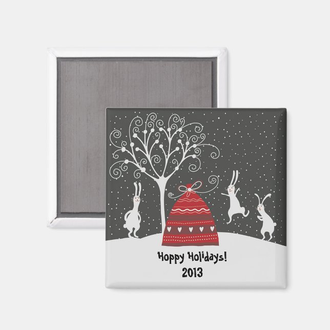 Imán Winter Bunny Hoppy Holidays Magnet (Anverso/Reverso)
