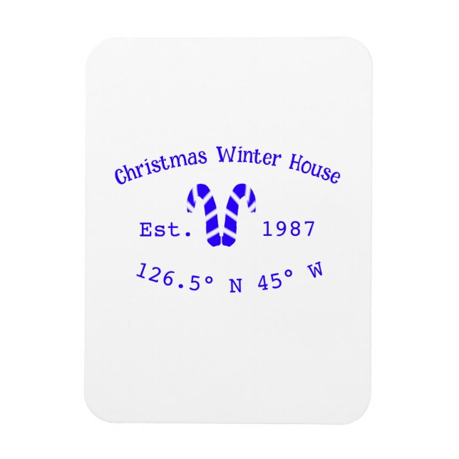 Imán Winter Christmas house blue candy canes est. Year  (Vertical)