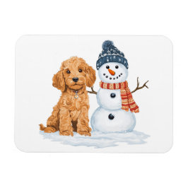 Imán Winter Goldendoodle Dog Cute Snowman