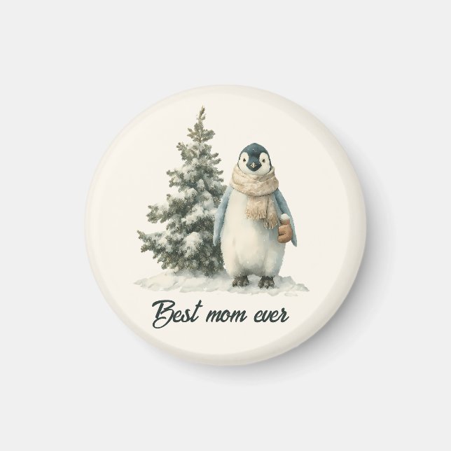 Imán Winter Penguin “Best Mom Ever” Design (Frente)