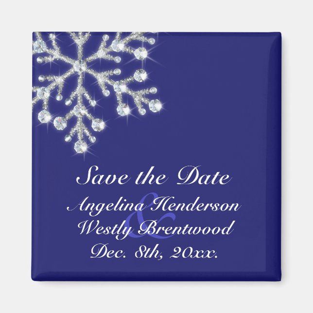 Imán Winter Snowflake Save the Date Magnet indigo (Frente)