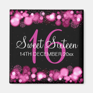 Imán Winter Sweet 16 Birthday Party Pink Bokeh Lights