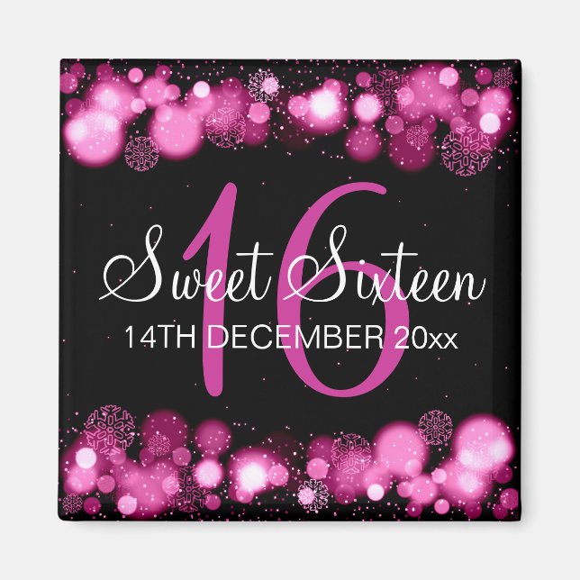 Imán Winter Sweet 16 Birthday Party Pink Bokeh Lights (Frente)