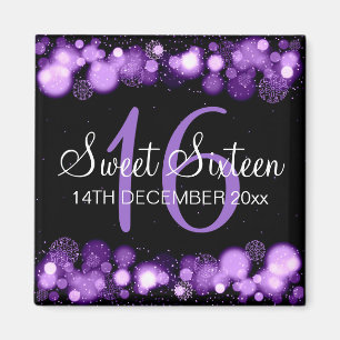 Imán Winter Sweet 16 Birthday Party Purple Bokeh Lights