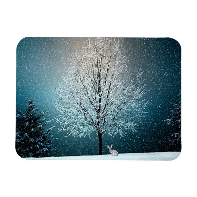 Imán Winter Wonderland con conejo (Horizontal)