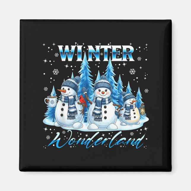 Imán Winter Wonderland Snowman Family Snowflake Cozy Wi (Frente)