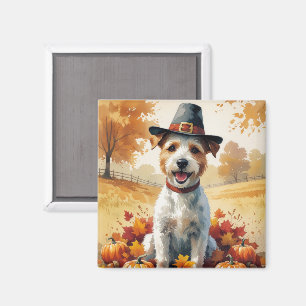 Imán Wire Fox Terrier en Hojas de Otoño Arte de Acción