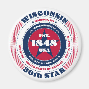 Imán Wisconsin Circle Typography Souvenir Magnet