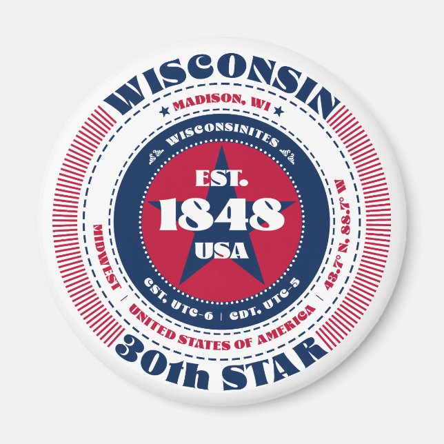 Imán Wisconsin Circle Typography Souvenir Magnet (Frente)