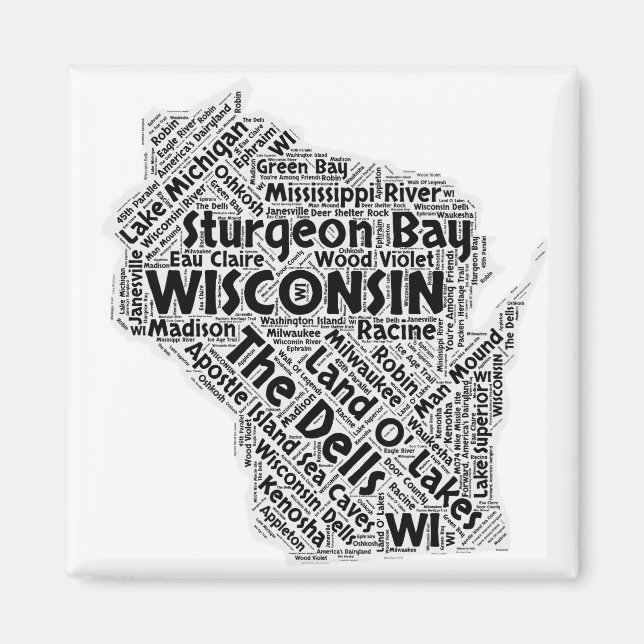 Imán Wisconsin State Word Cloud (Frente)