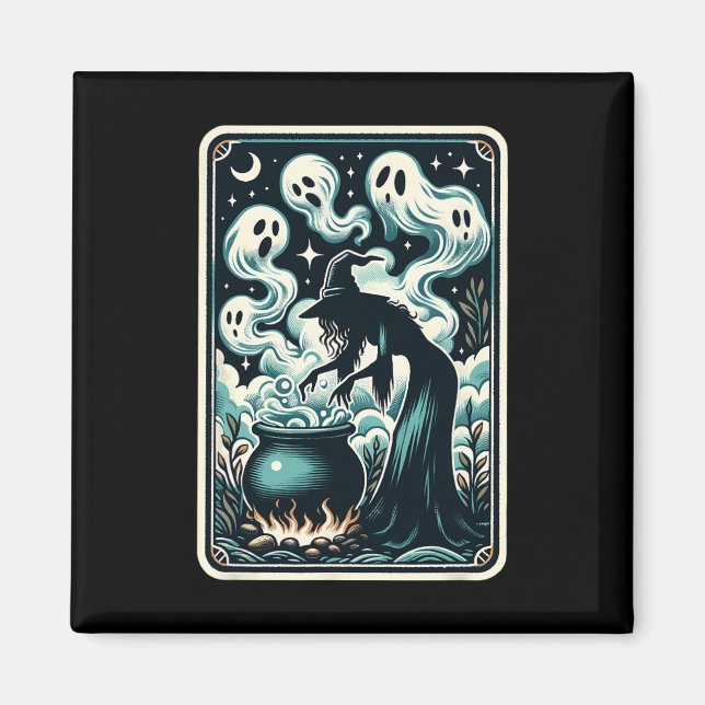 Imán Witch Ghost Cauldron Gothic Supernatural Tarot Car (Frente)