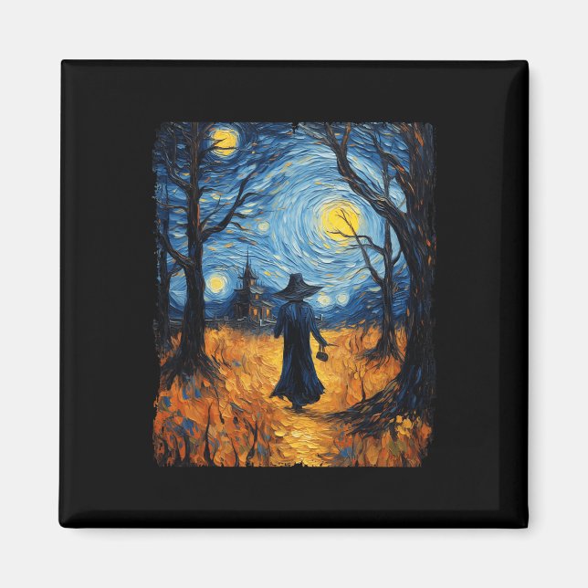 Imán Witch Halloween Starry Night Van Gogh Costue Art (Frente)