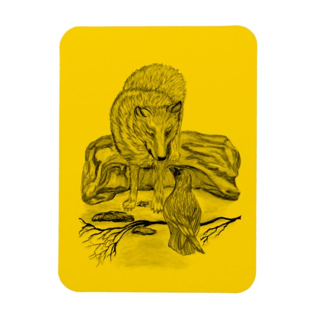 Imán Wolf and Raven - Diseño negro y amarillo (Vertical)