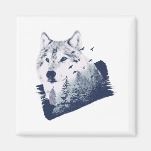Imán Wolf Blue Forest Grunge