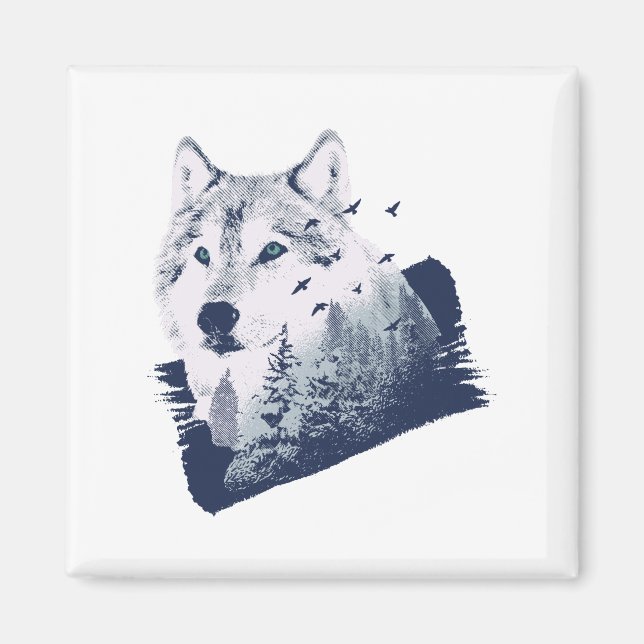 Imán Wolf Blue Forest Grunge (Frente)
