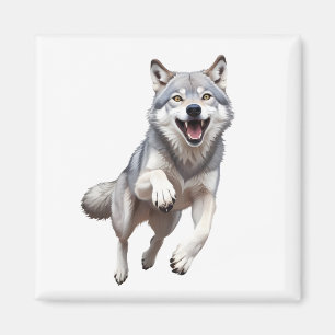 Imán Wolf Happy Playful Jumping En La Selva Aérea