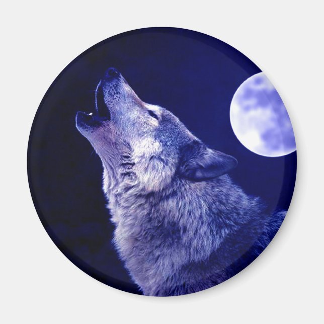 Imán Wolf Howling en la Luna (Frente)