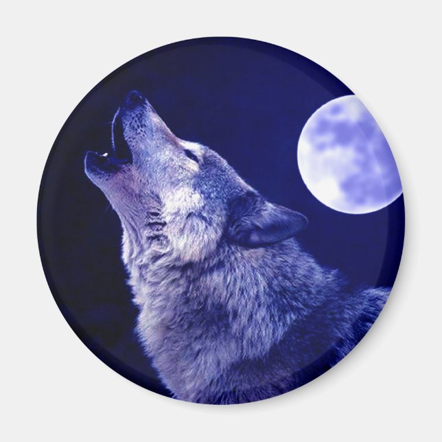 Imán Wolf Howling en la Luna (Frente)