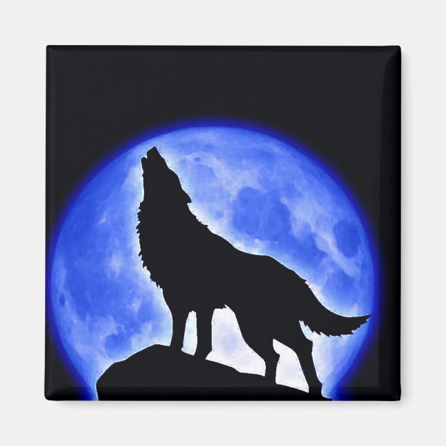 Imán Wolf Howling en la Luna (Frente)