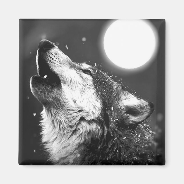 Imán Wolf Howling en la Luna (Frente)