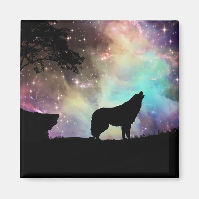 Imán Wolf Howling Silhouette Magnet (Frente)