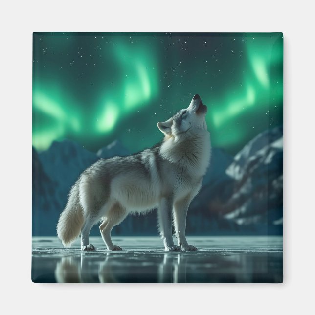 Imán Wolf Howling Under the Northern Lights (Frente)