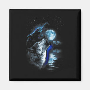 Imán Wolf Moon Lake Wolf Howling Full Moon Wolf Graphic