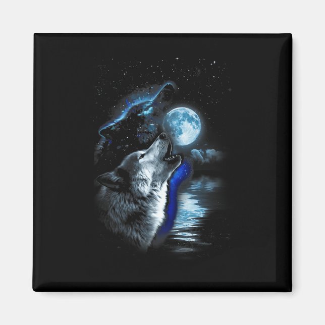 Imán Wolf Moon Lake Wolf Howling Full Moon Wolf Graphic (Frente)