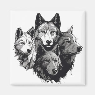 Imán Wolf Pack Tribal Lobos blancos y negros