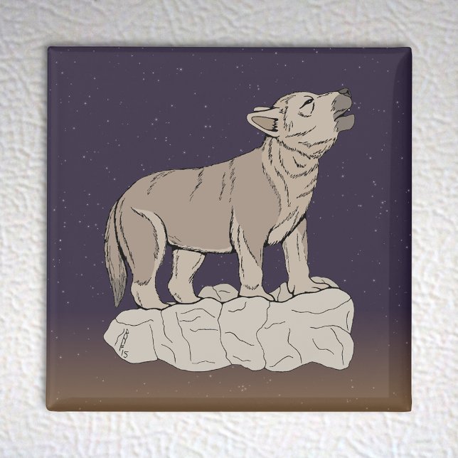 Imán Wolf Pup Howling (Wolf Pup Howling Magnet on White Fridge)