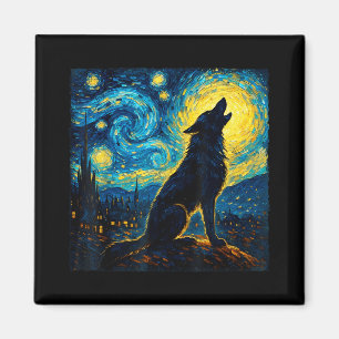 Imán Wolf Starry Night Howling Moon Graciosos Regalos P