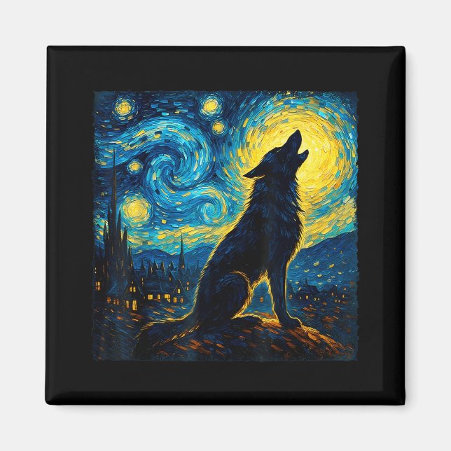 Imán Wolf Starry Night Howling Moon Graciosos Regalos P (Frente)