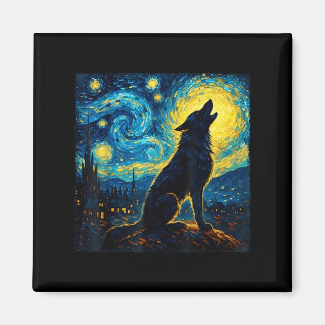 Imán Wolf Starry Night Howon Moon Funny Para Los Hombre (Frente)