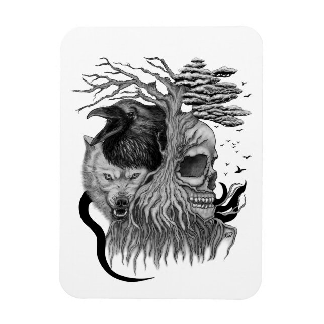 Imán Wolf y Raven con el cráneo (Vertical)
